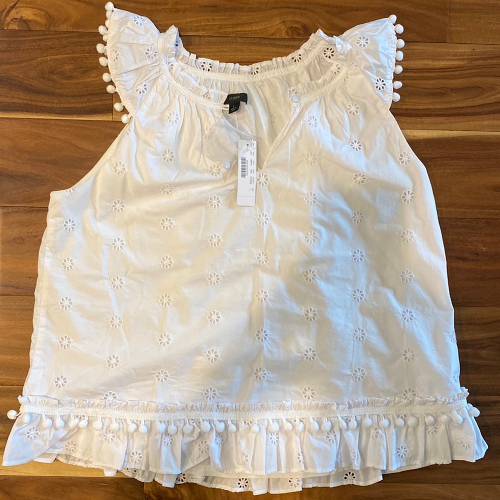 JCrew Eyelet Pom-Pom in Cotton Poplin NWT